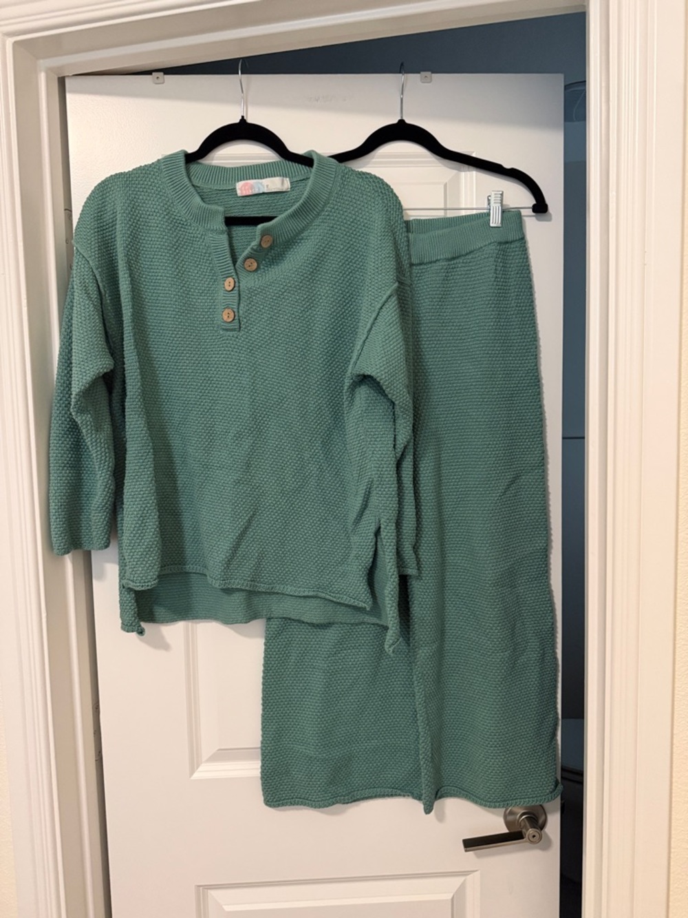 Free People Beach Hailee Knit Green Sweater & Wide-Leg Pants Set, Size XS, EUC - Picture 3 of 5